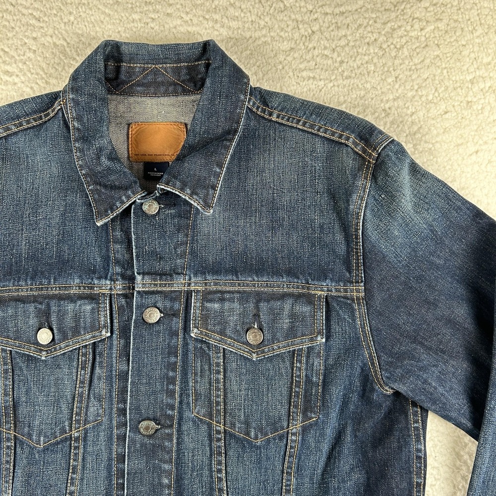 Vintage Gap Denim Jacket Mens Large Trucker Button Front Dark Indigo Unlined Y2K - Picture 5 of 15